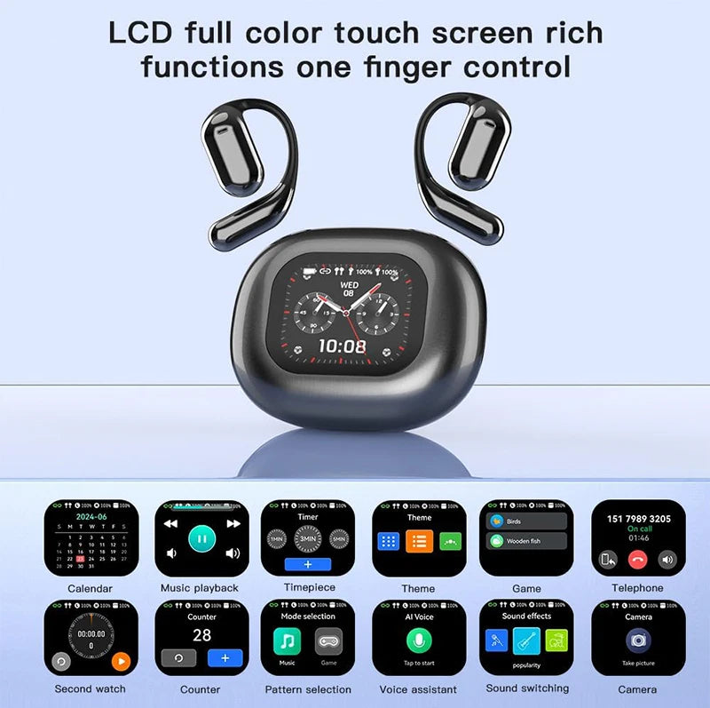 UYUXIO AI Language Translation Earbuds Real Time LCD Touch Screen Open Ear Wireless Headphone with 144 Language for Business